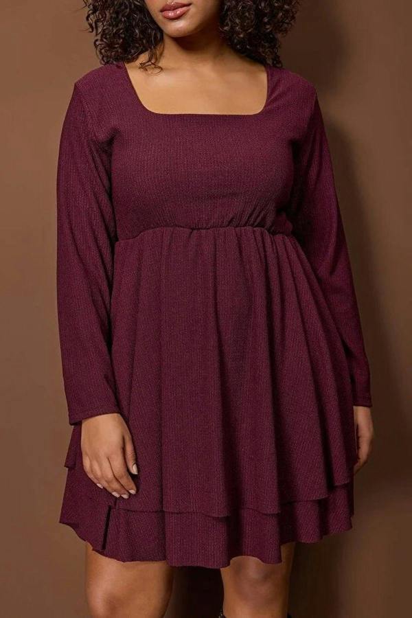 WOVCOR Square Neck Skater Crepe Knit Plus Size Dress