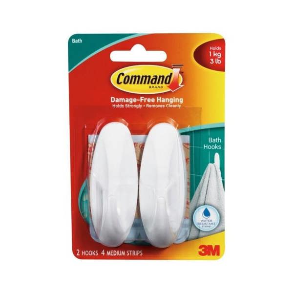 Command Bath Hooks (Pack Of 2) - White - 