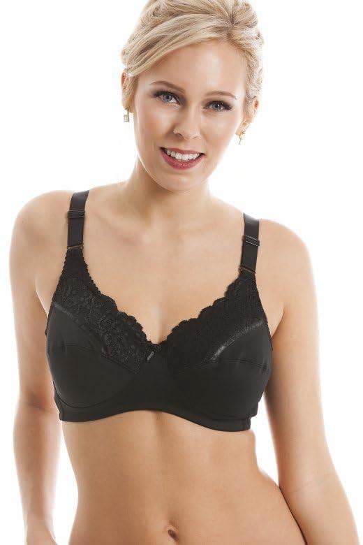 Non Wired Full Cup Support Black Mastectomy Bra