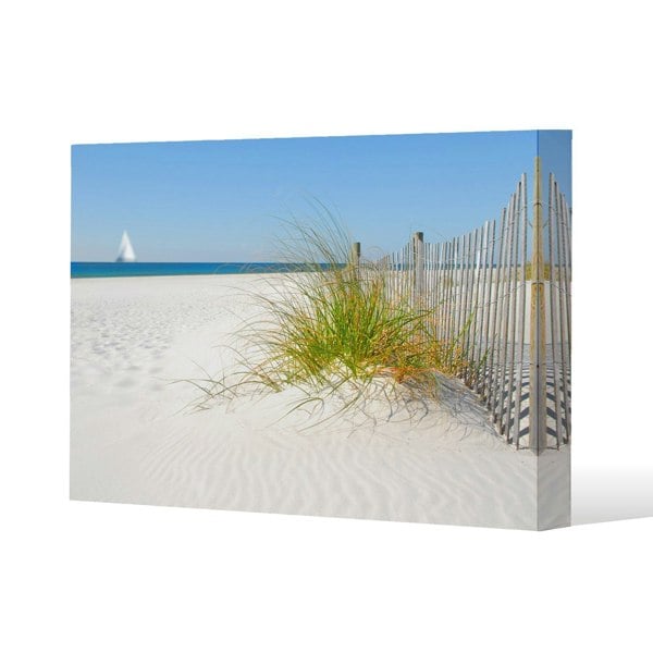 Benjamin Tate Design dune fence by sea grass with sailboat on horizon Slim Style Canvas Print  90x120cm , 15mm Slim Real wood.