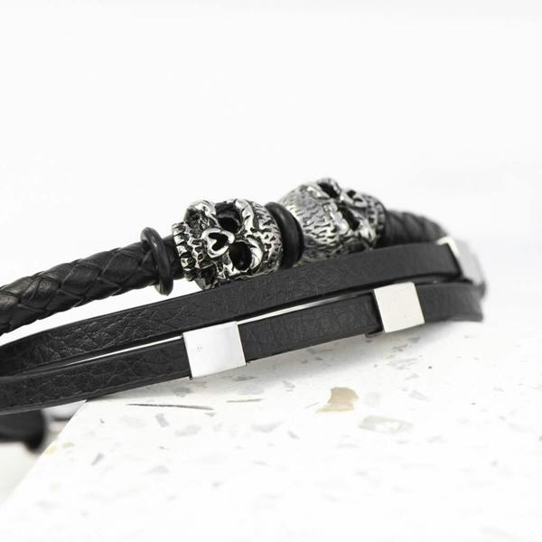 Personalised Men's Skulls Leather Rope Bracelet - lifestyle shot