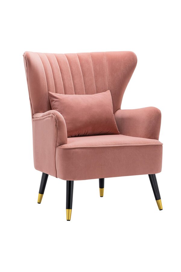 Living and Home Pink Velvet Stripe Curved Wing Back Armchair with Pillow