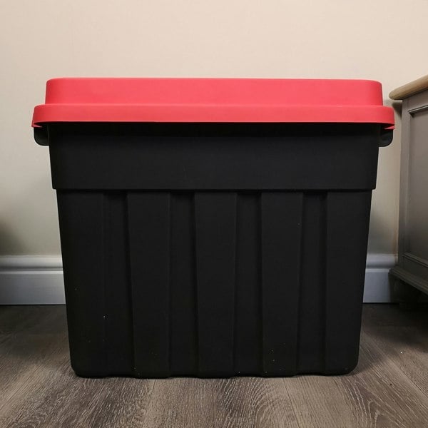 Samuel Alexander 68L Black and Red Tuff Stackable Storage Box with Lid and Carry Handles