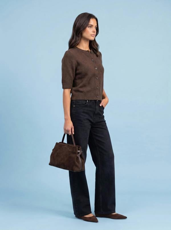 Urban Bliss Wool Short Sleeved Cardigan Chocolate