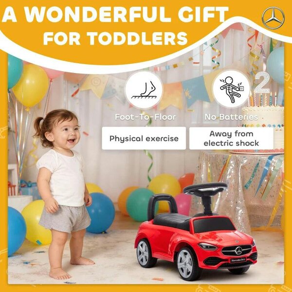 Official Mercedes-Benz Ride On Car, Foot to Floor Sliding Walker with Horn, Engine Sounds and Under-Seat Storage, Red
