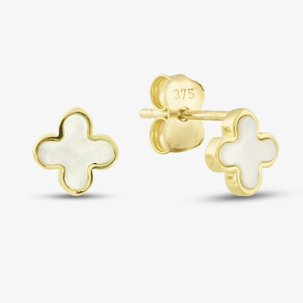 T. H. Baker 9ct Yellow Gold Mother Of Pearl Clover Stud Earrings 1.55.9520