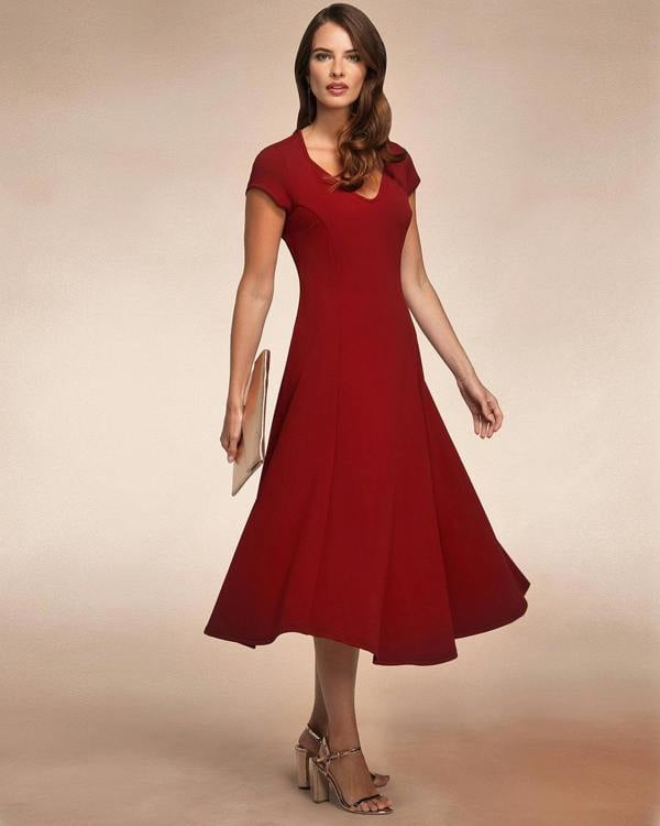HotSquash A Line Midi Dress with Cap Sleeves