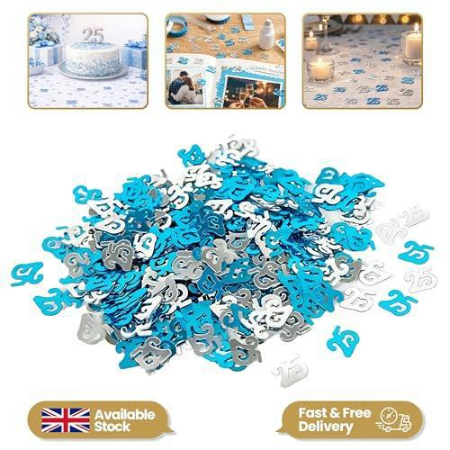 25th Birthday Blue & Silver Metallic Confetti Table Decoration Pack for Milestone Celebrations image 4