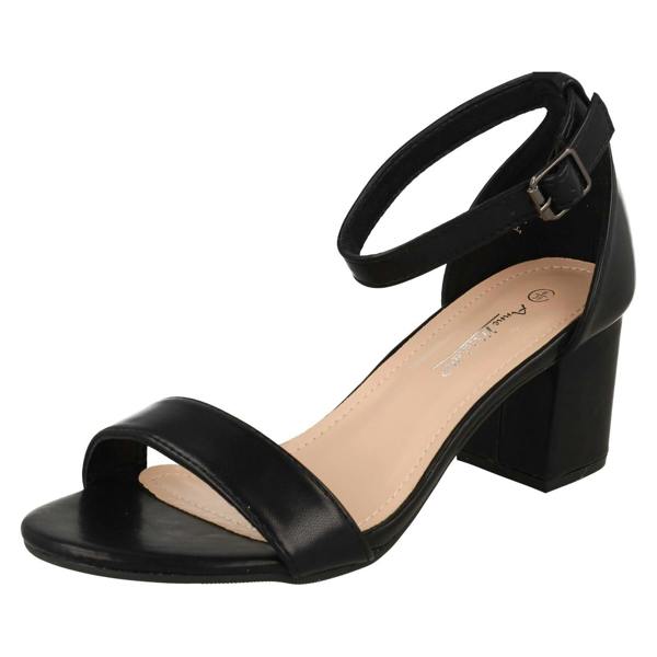 Anne Michelle Ladies Anne Michelle Mid Block Heel Buckle Ankle Strap Wide Fitting Sandals F12104