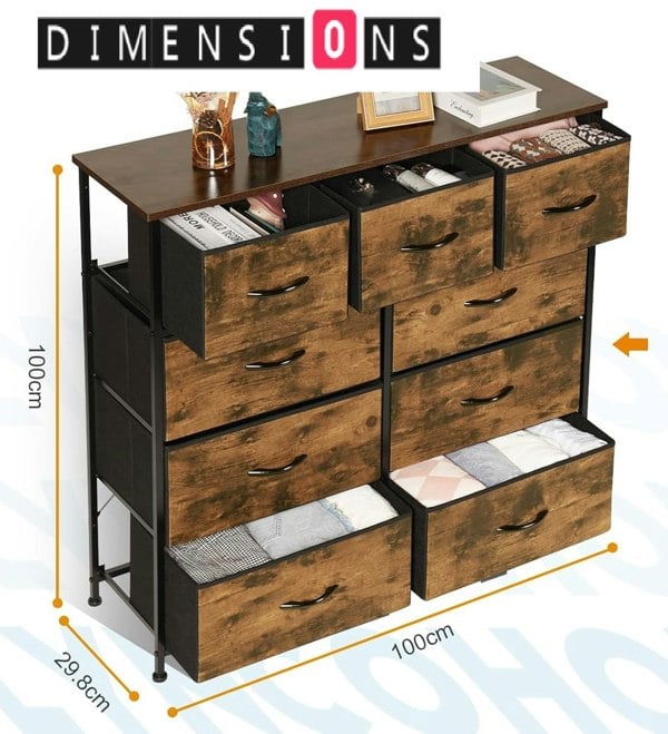 Modcraft 9-Drawer Fabric Chest of Drawers with Wooden Top