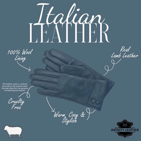 Infinity Leather Womens Italian Leather Winter Button Design Soft Wool Lining Gloves - L-GLV-501