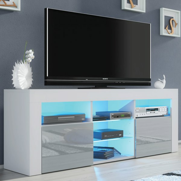 Mex Furniture Stylish 145cm Modern TV Unit with Sideboard and Grey High Gloss Doors