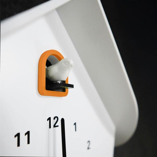 WALPLUS WC2165 Walplus White Cuckoo Wall Clock with Orange Accents & Pendulum, Modern Minimalist Battery Operated, 32.5cm