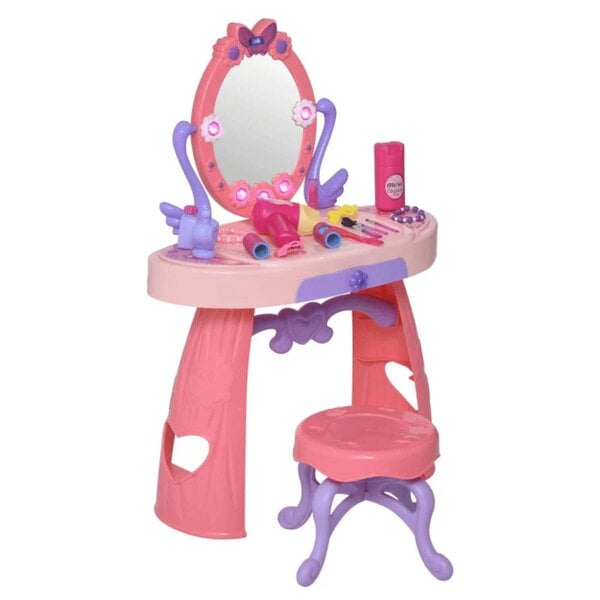 HOMCOM Kids Pretend Play Plastic Vanity Table Set Pink/Purple
