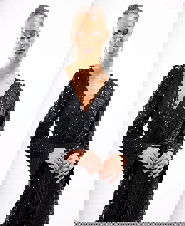 Black Sequin Jersey Jumpsuit