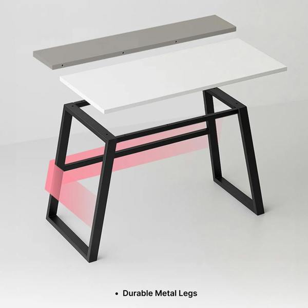 Decortie Modern Compact Rectangular Work Desk, Easy Assembly, suitable for Small Spaces, Robust Black Metal Legs, White,Mocha Grey