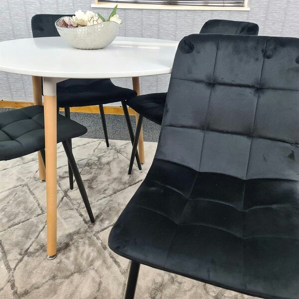 Kosy Koala Dining Table and 4 Chairs  White Round Wood Table 4 Black Velvet Chairs Dining Room Furniture