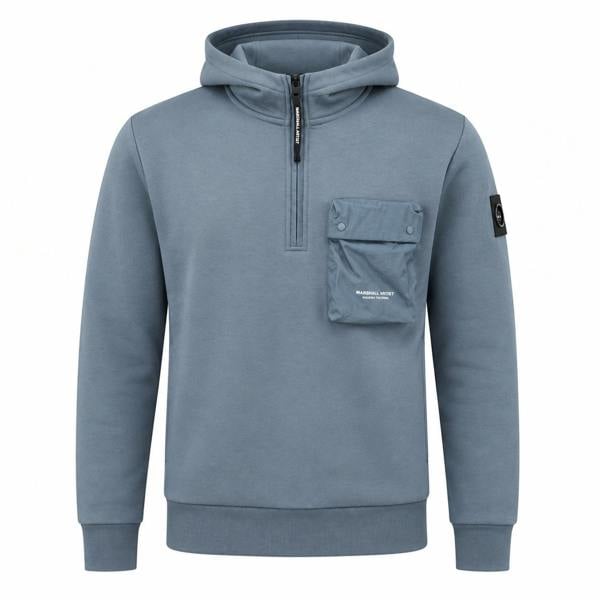 Marshall Artist Centro 1/4 Zip Hooded Sweatshirt Storm Grey