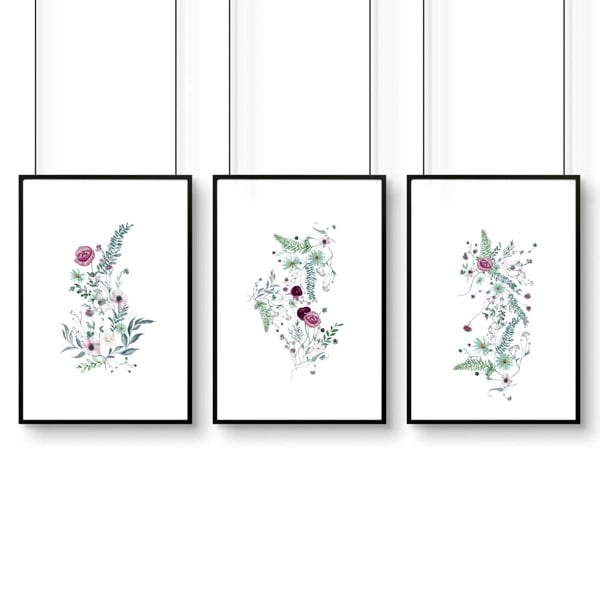 Wall prints bathroom | set of 3 Shabby Chic art prints