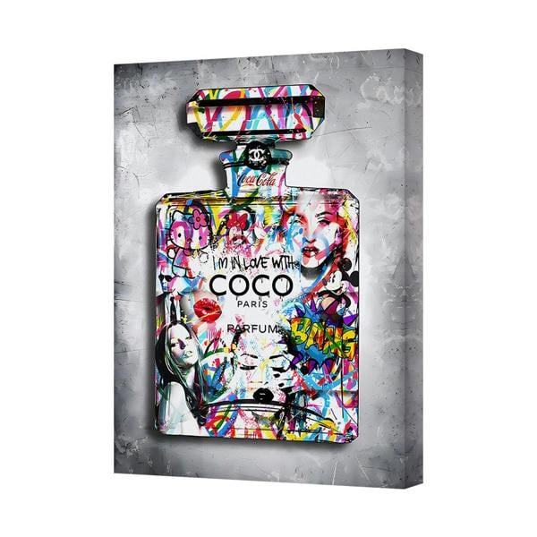 Benjamin Tate Design Vibrant Graffiti Coco Chanel Bottle Canvas Art Print UK Handmade
