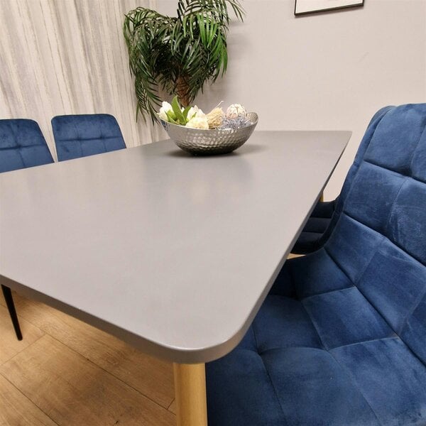 Kosy Koala Wooden Dining Table Set for 4 Grey Wooden Table and 4 Blue Velvet Chairs