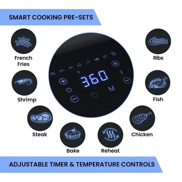 Total Chef 4.8L Electric Air Fryer Digital Touchscreen Controls 8 Cooking Presets Programmable Timer