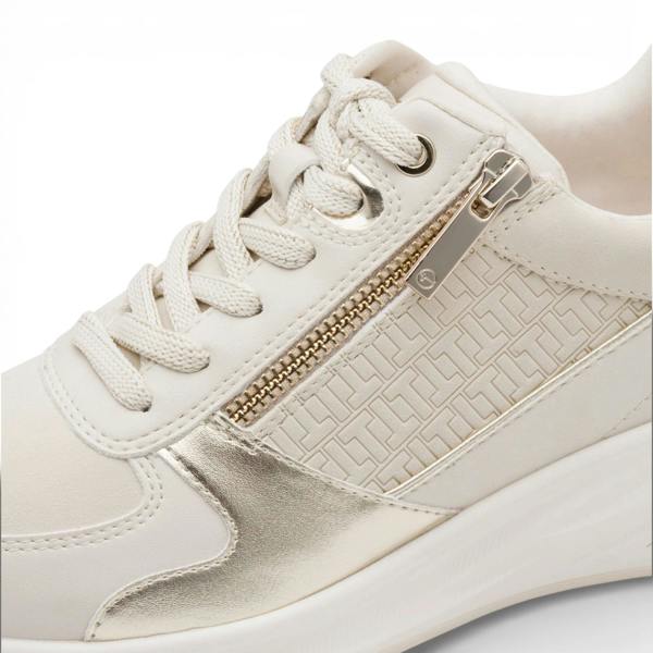 Tamaris Women's White Gold Platform Zip Lace-Up Sneakers