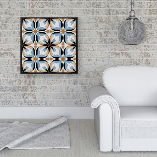 Warren Reed White Brown and Blue Geometric Pattern Framed Canvas