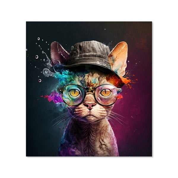 Warren Reed - Designer Devon Rex Cat With Hat Splashart Kitchen Splashback