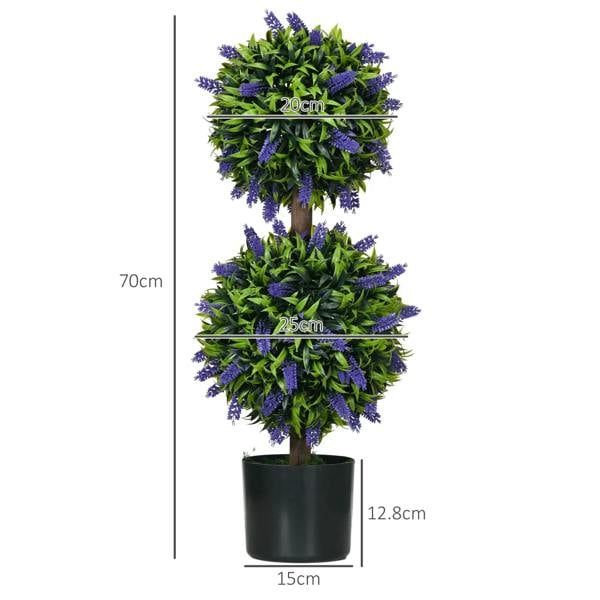 Artificial lavender flower ball tree in black pot, 70cm tall