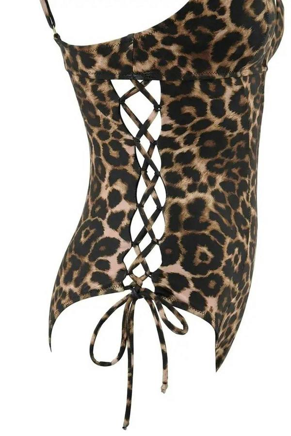WOVCOR Deep V-Neck Padded Regular Swimsuit with Accessory and Tie Detail