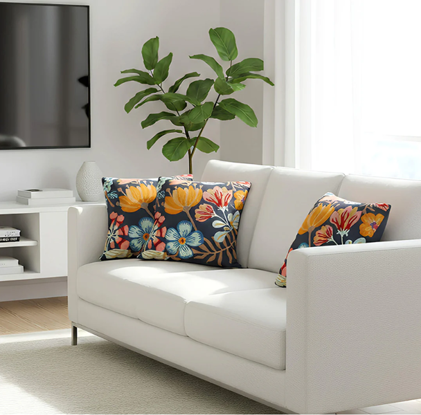 Anypillow Pillowcase Dark Blue Floral Embroidered Decorative Cushion Cover