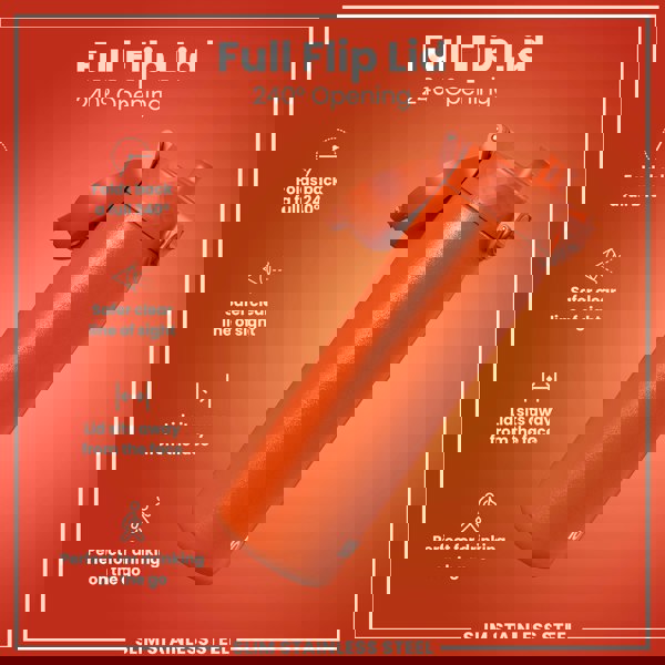 ION8 Leak Proof Slim Water Bottle, Stainless Steel, Hearty Orange, 600ml (20oz)