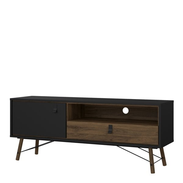 Furniture To Go Ry TV Unit 1 Door 1 Drawer in Matt Black Walnut