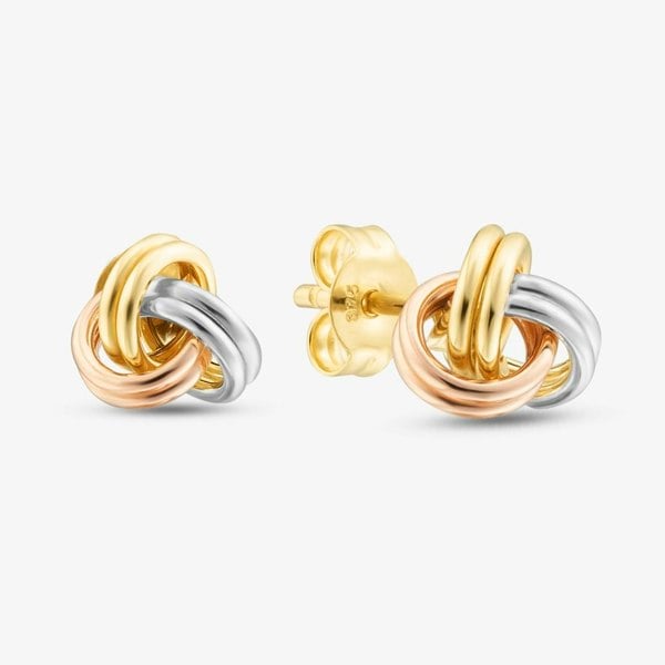 T. H. Baker 9ct Three Colour Gold Knot Stud Earrings 3.58.7329
