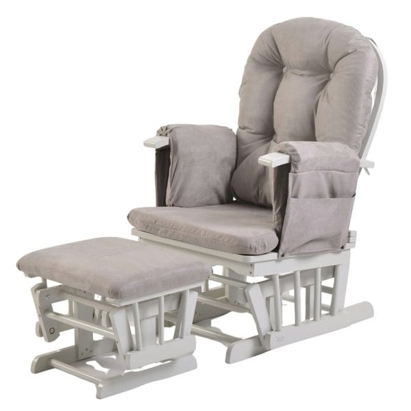 Kub Haywood Reclining Nursing Chair and Footstool - White Wood and Grey Cushions