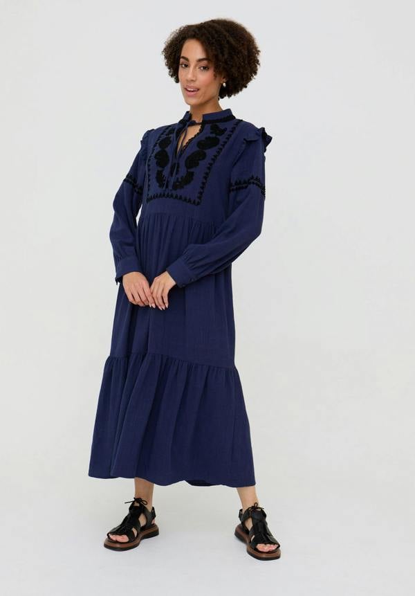 Raffya Lulu Embroidered Maxi Dress In Navy