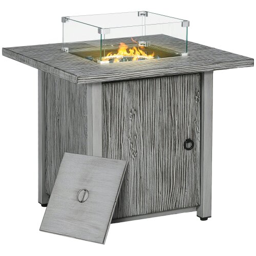 Wyld Haus Vesoka Steel Grey Square Garden Outdoor Gas Fire Pit Table With Cover And Glass Screen