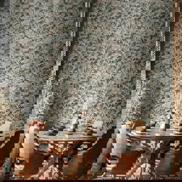 Hoopla Walls Tropical Canopy - Charcoal  & Stone 10m Wallpaper