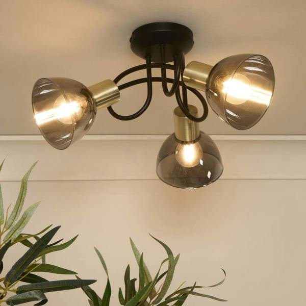 Pagazzi Lighting Elisa 3 Light Black & Gold Flush Ceiling Light