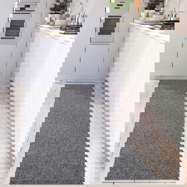  Grey Low Pile Area Rug Plain Design