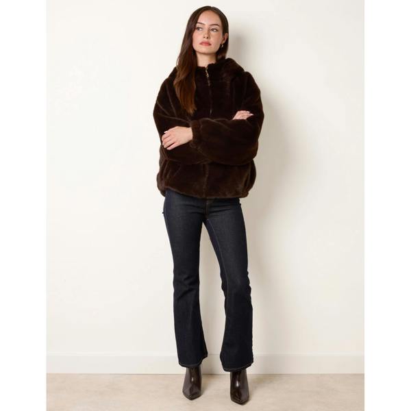 Blue Vanilla Hooded Faux Fur Coat