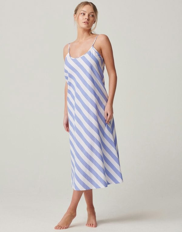 British Boxers Women's Crisp Cotton Strappy Nightdress – Boat Blue Stripe