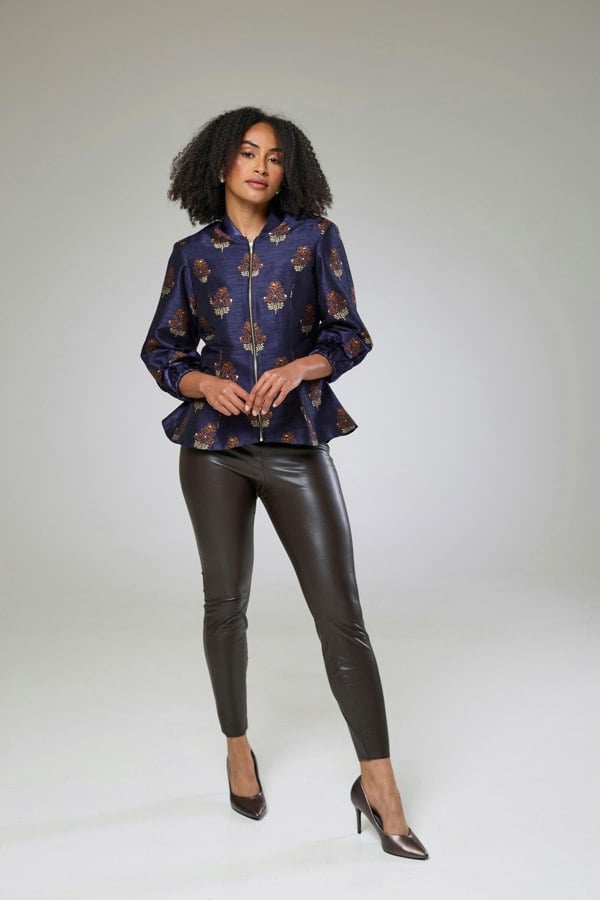 Isha's Timeless collection Auburn Embroidered Raw Silk Fitted Jacket Blouse