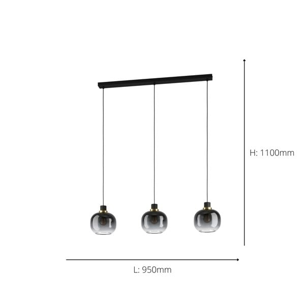 EGLO Oilella Linear Glass Pendant Light Black And Grey