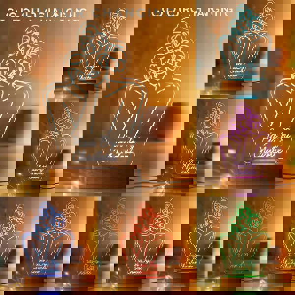 Personalised Memento Company Personalised Fleur Line Art Wooden Based LED Light