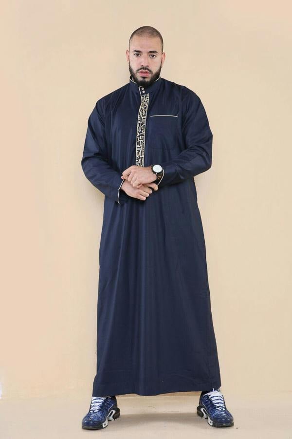 Infinity Leather Mens Thobe Jubba Emirati Islamic Arabic Eid Embroidery Kaftan Jubbah Robe