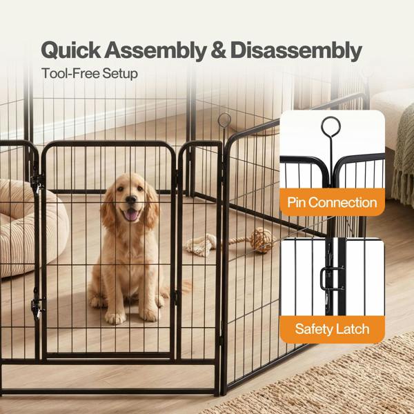 Skylos Dog Pen 8 Panel Steel Playpen Foldable Indoor Outdoor Pet Enclosure Black