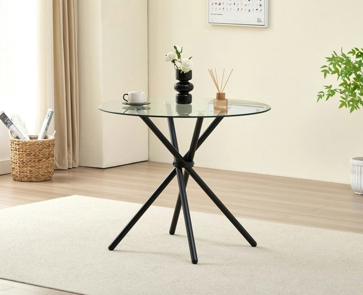 Indoor Living New York Circle Glass Dining Table with starburst black legs