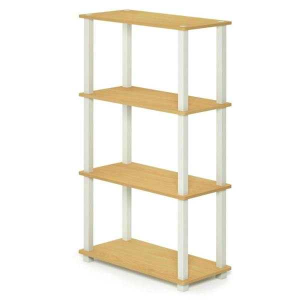 WALPLUS Turn-S-Tube 4-Tier Multipurpose Shelf Display Rack with Square Tube, Beech/White perfect for organized storage and display